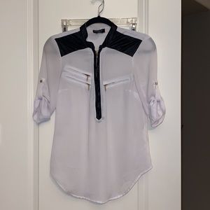 Bebe White shirt w black accents and zippers  XS/S